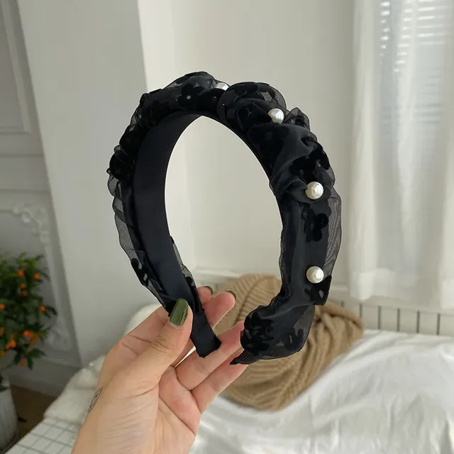Black Large Intestine High grade Satin Pleated Headband 220334 Black - Shop at LoveMi
