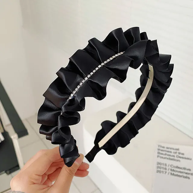 Black Large Intestine High grade Satin Pleated Headband 220544 Chain Black - Shop at LoveMi