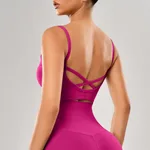 French Breathable Fixed Cup Sports Underwear - Raspberry Color - View 1