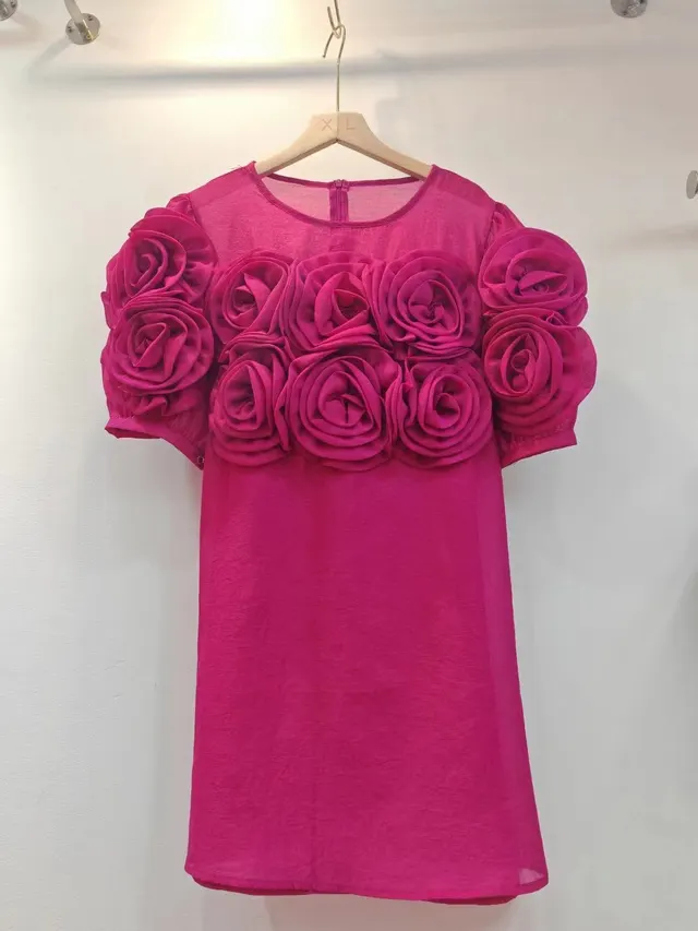 New French Bubble Short Sleeve Shirt Top Women Rose Red - Shop at LoveMi
