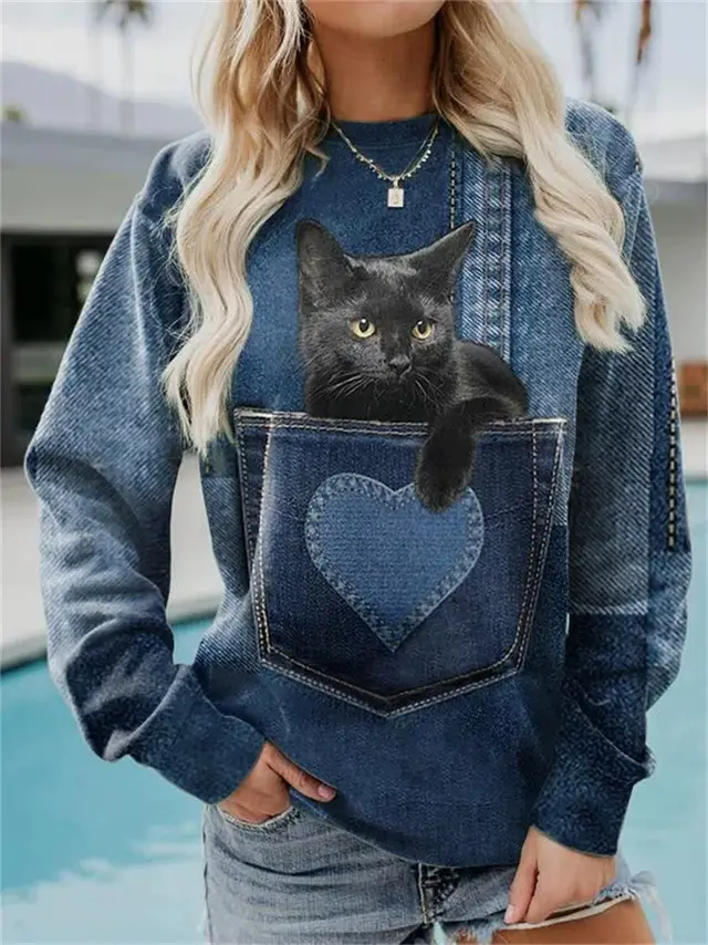 3D Digital Printed Round Neck Sweater Dz109176Lyjdarkblue - Shop at LoveMi