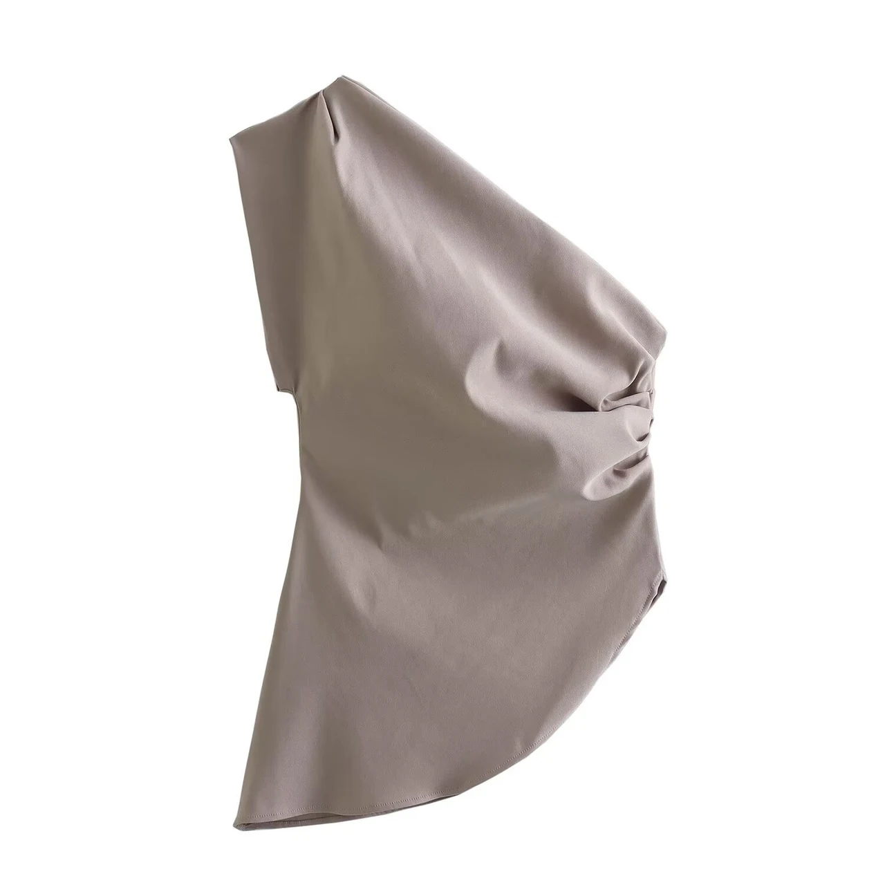 Sexy Off-the-shoulder Pleated Asymmetric Top - Khaki