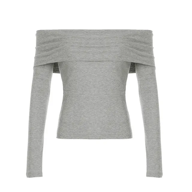 Solid Color Simple Knitting Top For Women Gray - Shop at LoveMi