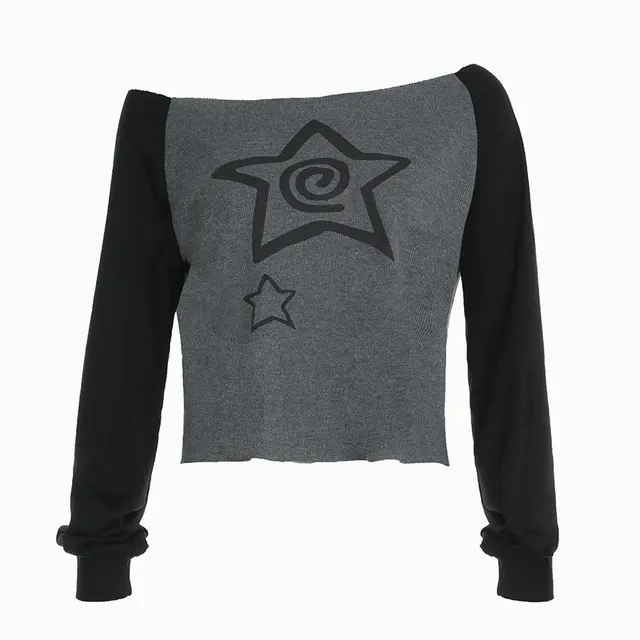 Women's Printing Color Contrast Sweater Gray - Shop at LoveMi