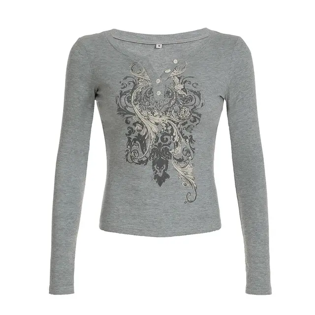 Slimming Long Sleeve Top Casual Bottoming Shirt Women Gray - Shop at LoveMi