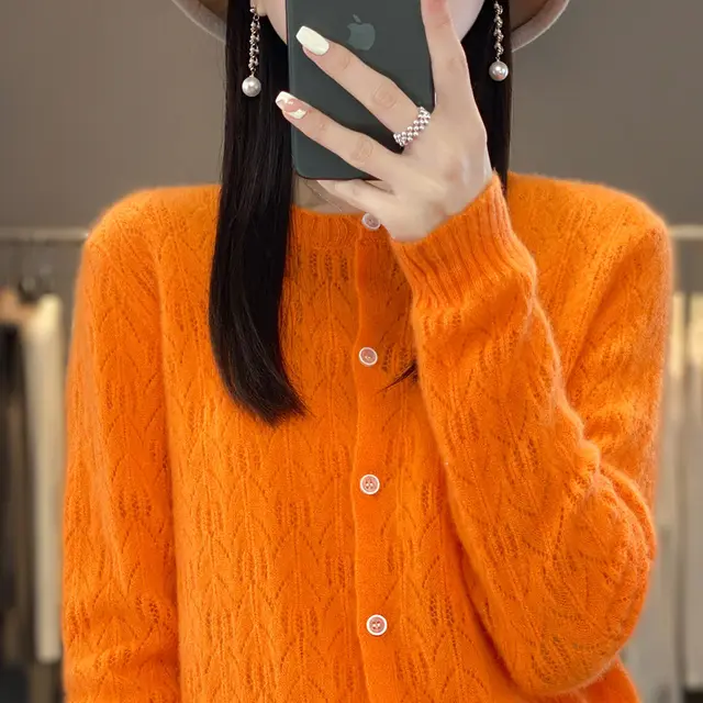 Slimming Round Neck Sweater Coat Women's Top Orange - Shop at LoveMi
