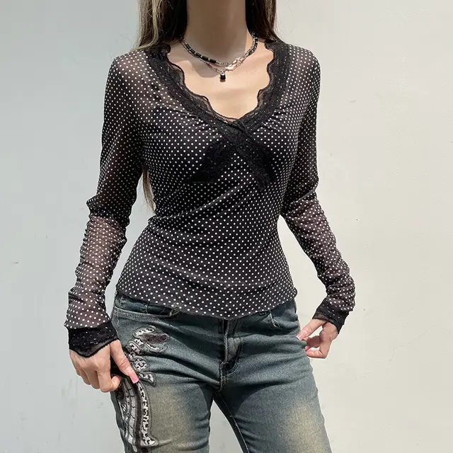 European And American New Polka Dot Element Blouse Black - Shop at LoveMi