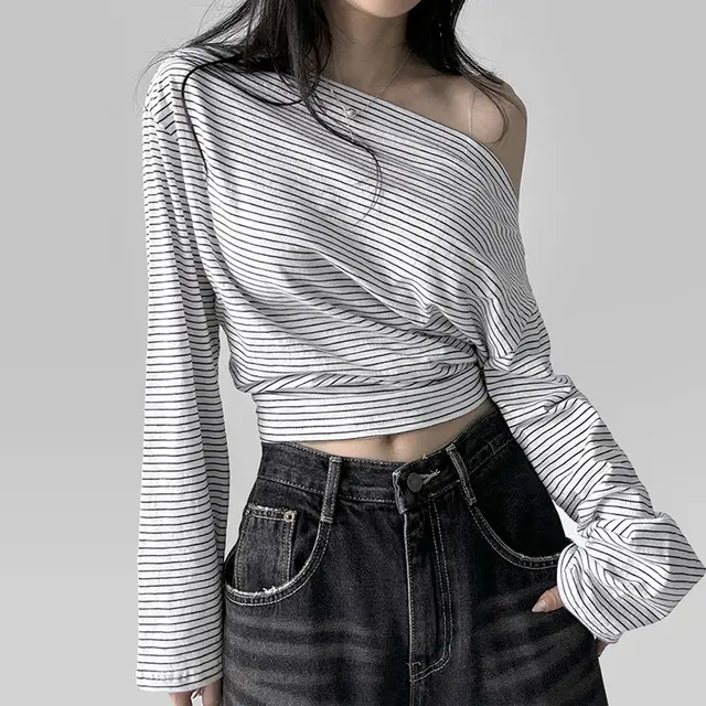 Casual Loose Shoulder Slimming Long Sleeve Top Women White - Shop at LoveMi