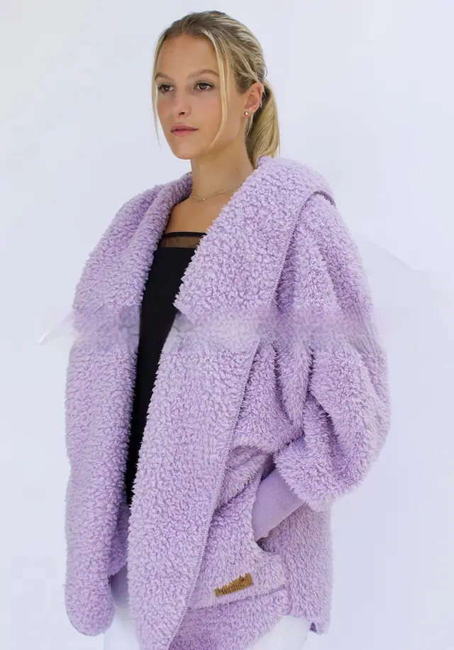 European And American Furry Coat Women's Fall Winter Hooded Pocket Design Cardigan Purple - Shop at LoveMi