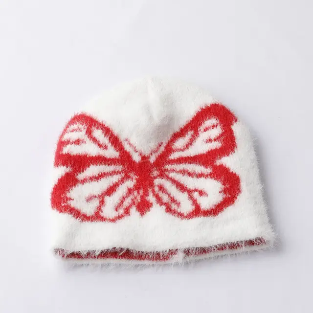 Fashion Cold proof Warm And Cute Versatile Adult Printed Butterfly Jacquard Woolen Cap White - Shop at LoveMi