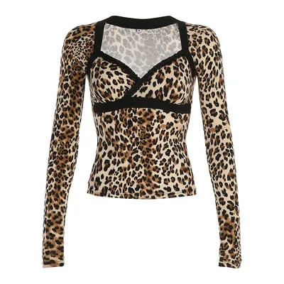 American Hot Girl Sexy Leopard Print Chest flattering Top For Women Brown - Shop at LoveMi