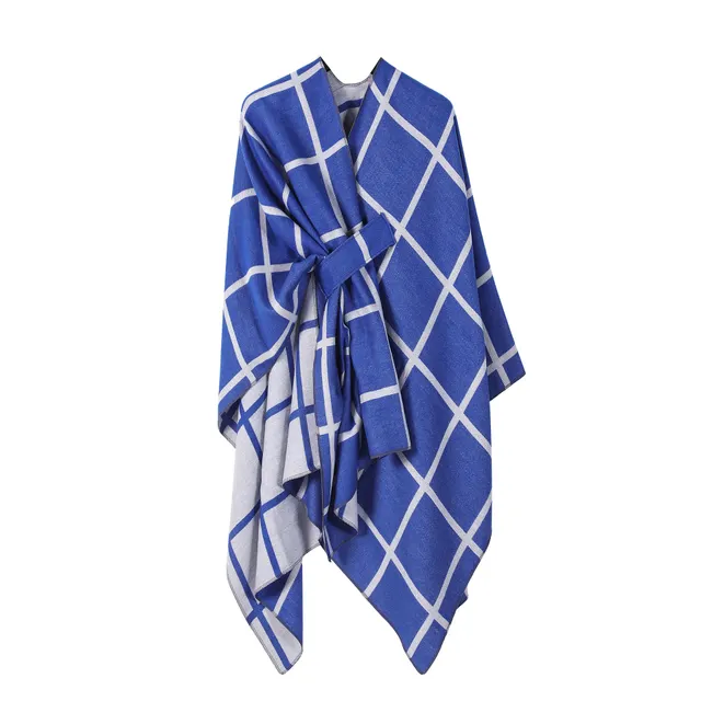 Women's Fashion Gingham Check Warm Scarf Sapphire Blue - Shop at LoveMi