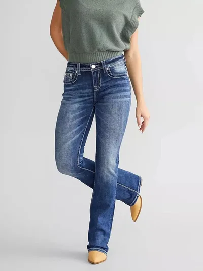 Women's Embroidery Denim Bootcut Trousers Fashion Navy - Shop at LoveMi