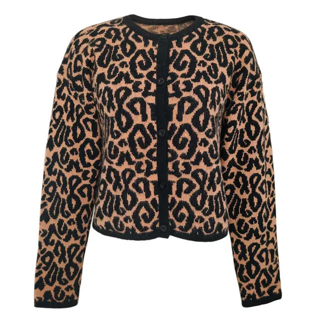 Women's Fashion Lazy Round Neck Leopard print Sweater Brown - Shop at LoveMi