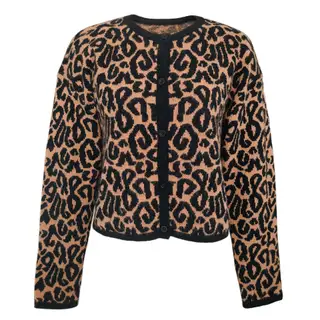 Women's Fashion Lazy Round Neck Leopard-print Sweater - Brown