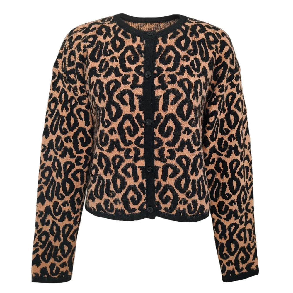 Women's Fashion Lazy Round Neck Leopard print Sweater Leopard - Shop at LoveMi