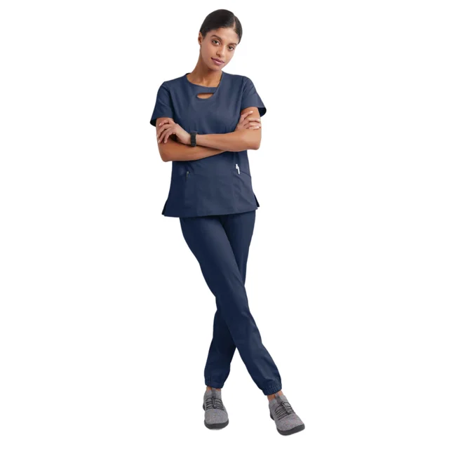 Short Sleeve Hollow Work Clothes Hospital Operating Room Hand washing Clothes Suit Navy Blue - Shop at LoveMi