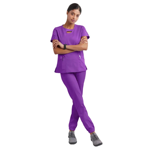 Short Sleeve Hollow Work Clothes Hospital Operating Room Hand washing Clothes Suit Purple - Shop at LoveMi