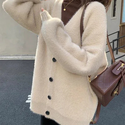 Korean Style Artificial Mink Fur Sweater Coat For Women Autumn And Winter New Apricot - Shop at LoveMi