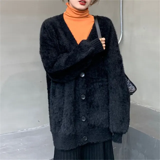 Korean Style Artificial Mink Fur Sweater Coat For Women Autumn And Winter New Black - Shop at LoveMi