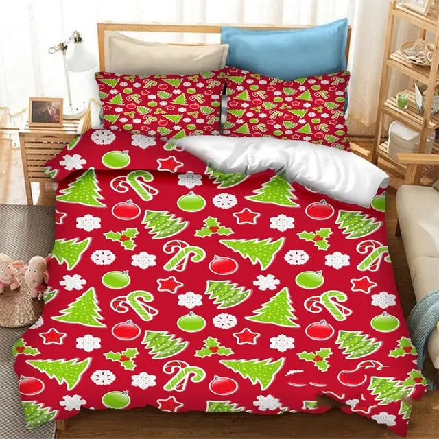 Christmas Printed Polyester Fiber Quilt Cover Pillowcase Bed Sheet A06 - Shop at LoveMi