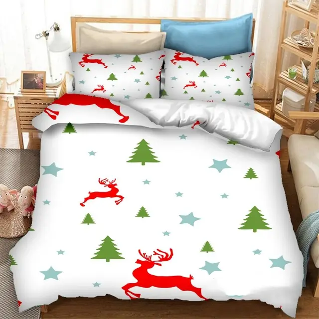 Christmas Printed Polyester Fiber Quilt Cover Pillowcase Bed Sheet A07 - Shop at LoveMi