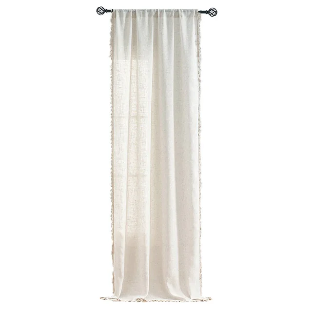 Bohemian Tassel Lace Cotton Linen Texture Transparent Curtain 100X200Cm - Shop at LoveMi
