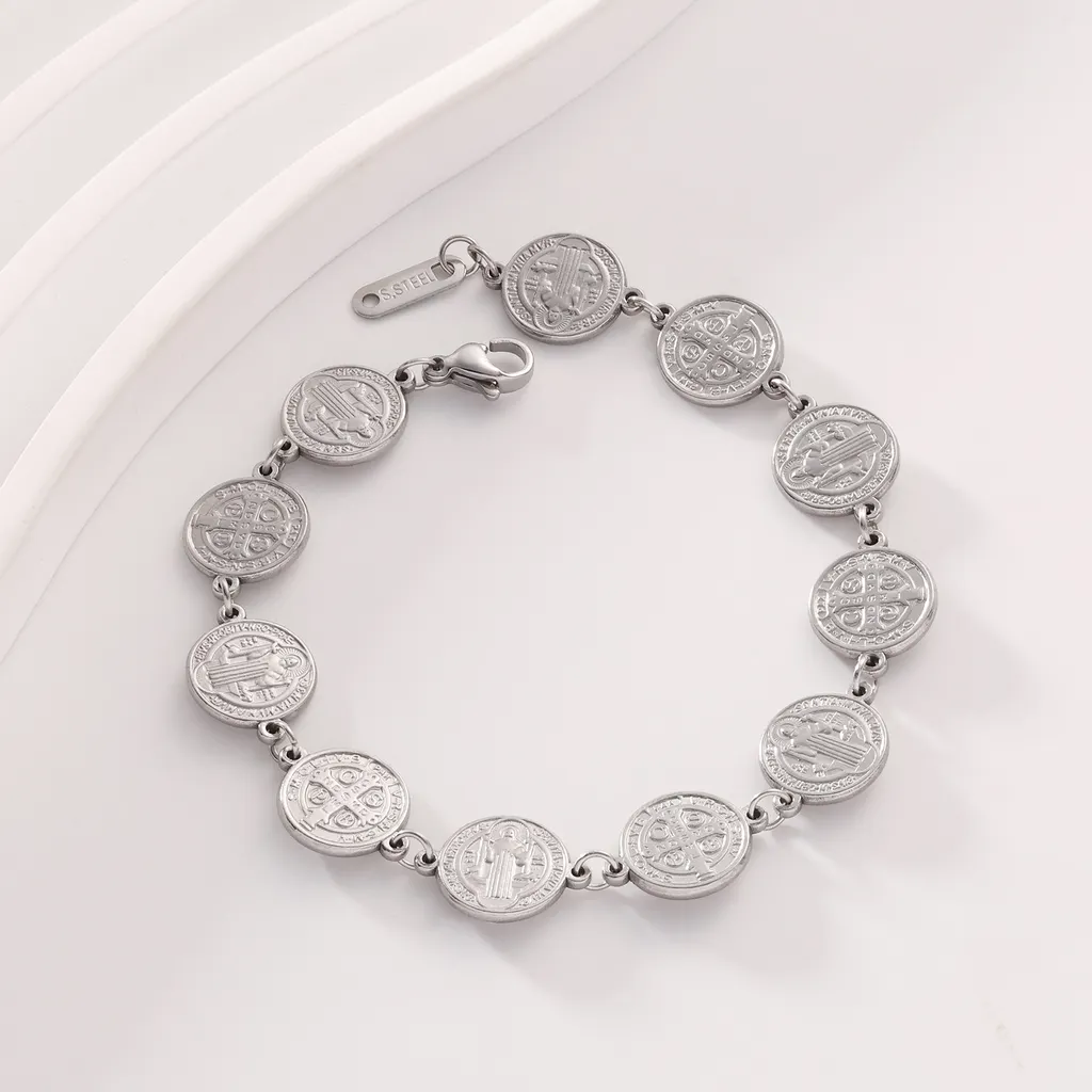 Women's Niche Design Circle Steel Ball Portrait Bracelet - Steel Colour - View 1