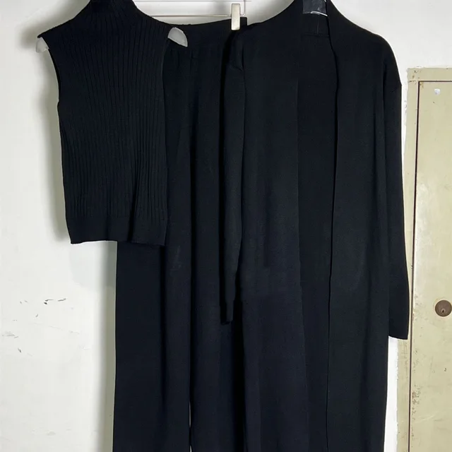 European And American Chubby Knitting Suit Minimalist Casual Three piece Set Black - Shop at LoveMi