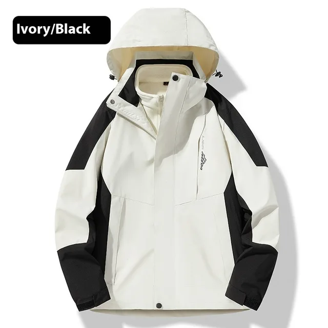 Windproof And Waterproof Three in one Removable Water repellent Mountaineering Clothing Women Ivory Whiteblack - Shop at LoveMi