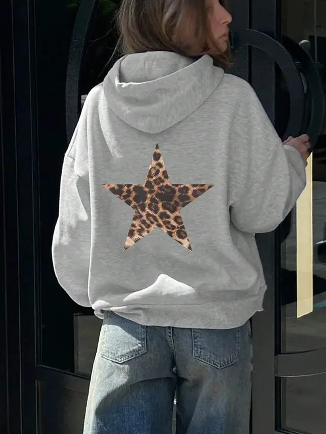 Women's Fashion XINGX Printed Loose Hooded Sweater Light Gray - Shop at LoveMi
