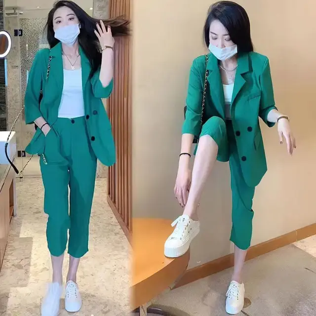 Plus Size Suit Coat Harem Pants Two piece Set Green - Shop at LoveMi