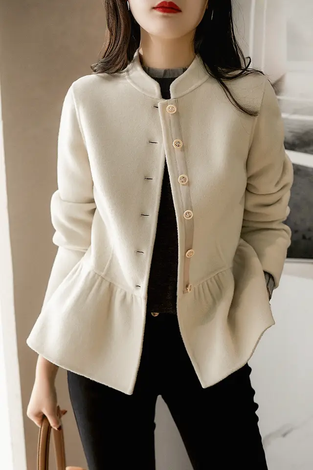 Handmade Double faced Woolen Goods Wool like Cashmere Short Coat For Women White - Shop at LoveMi