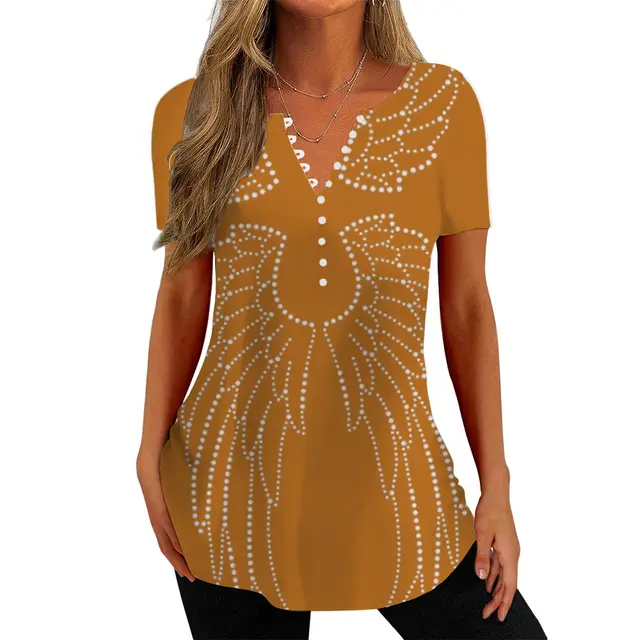 V collar Polka Dot Wings T shirt Short Sleeve Shirt Printed 3D Digital Top Color 01 - Shop at LoveMi