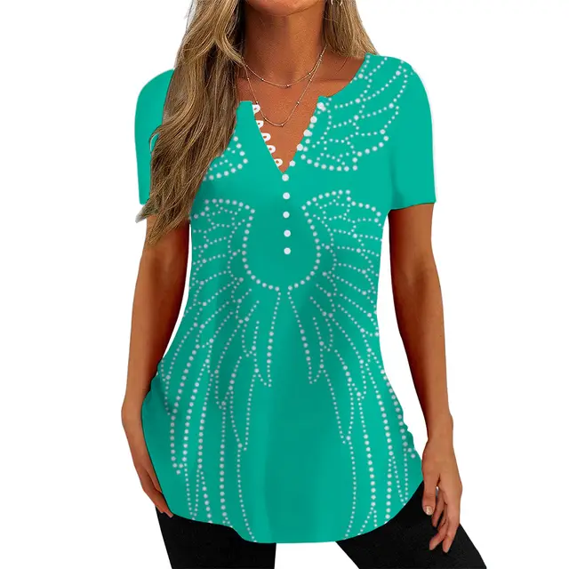 V collar Polka Dot Wings T shirt Short Sleeve Shirt Printed 3D Digital Top Color 02 - Shop at LoveMi