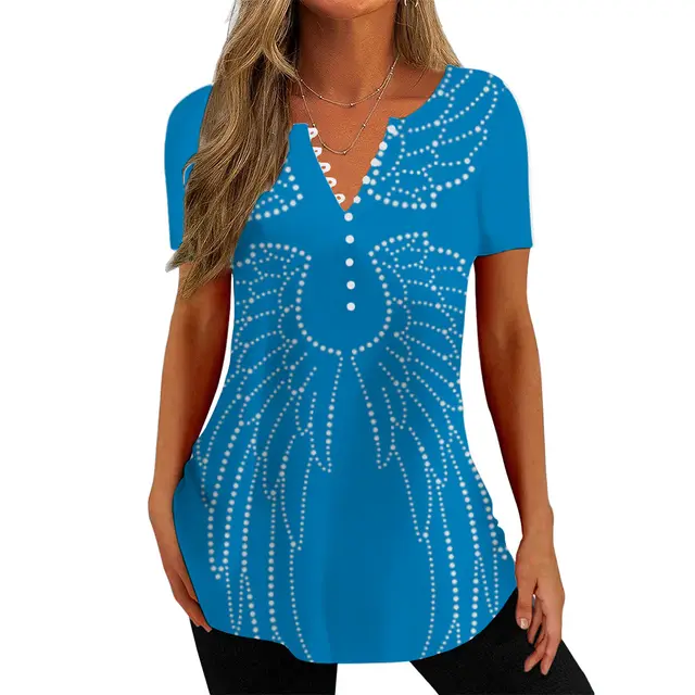 V collar Polka Dot Wings T shirt Short Sleeve Shirt Printed 3D Digital Top Color 03 - Shop at LoveMi