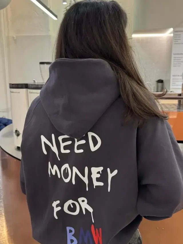Hooded Sweater Simple Style Design Letter Print Loose All matching Top Dark Gray - Shop at LoveMi