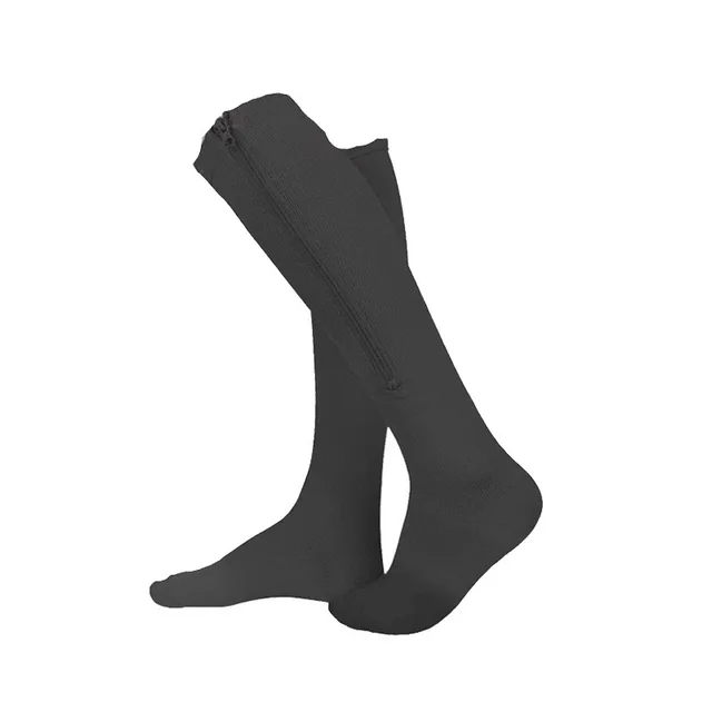 Simple Solid Color Bag Toe Zipper Pressure Socks Black - Shop at LoveMi