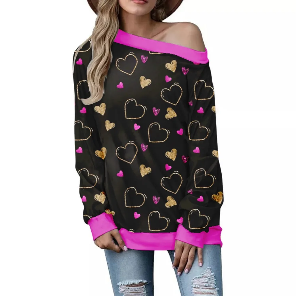 Women's Valentine's Day Pattern Printed Long Sleeve Loose Shoulder Sweater Sgoj101901 - Shop at LoveMi