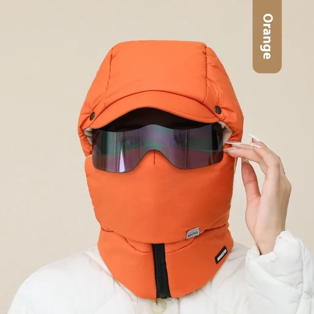 Hat Female Winter Thick Windproof Mask Warm Artifact Orange - Shop at LoveMi