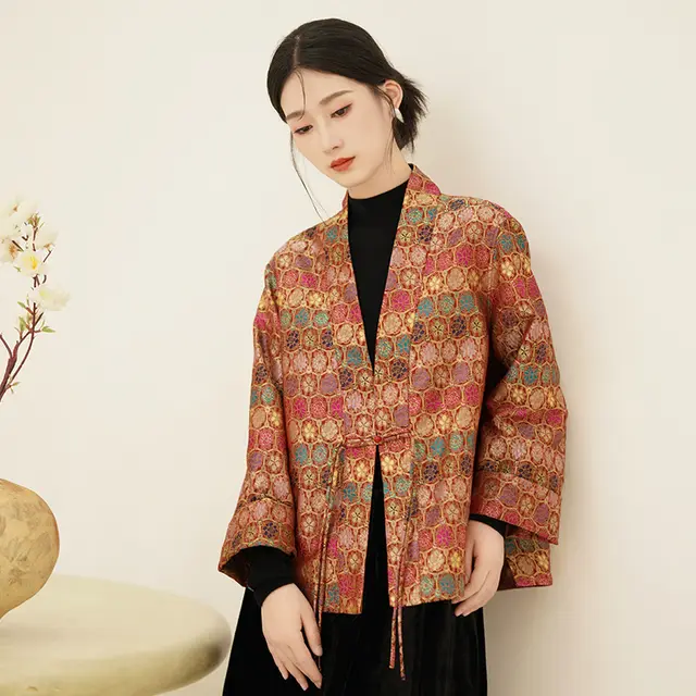 National Style Song Dynasty Brocade Po phase Flowers Long Sleeve Coat Red - Shop at LoveMi