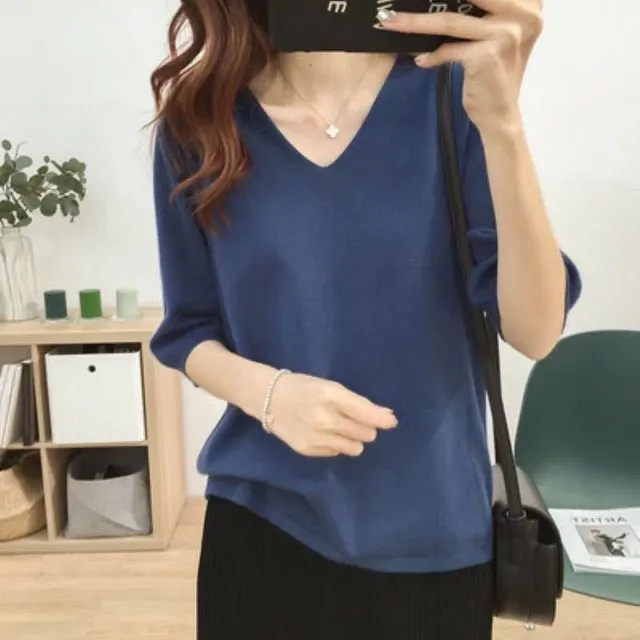 Loose Mori Girl Idle Style Drape Super Fairy Ice Silk Sweater Blue - Shop at LoveMi