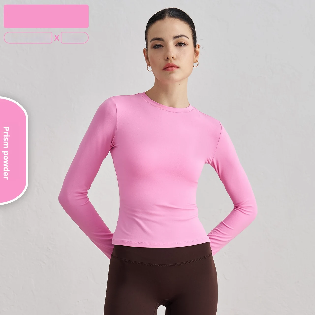 Autumn Crew Neck Fitness Yoga Wear Slim Fit Slim Looking Base Sports Top - Pink