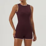 Color Matching Chest Pad Hip Lifting Fitness One-piece Suit Sleeveless - Purplish Red