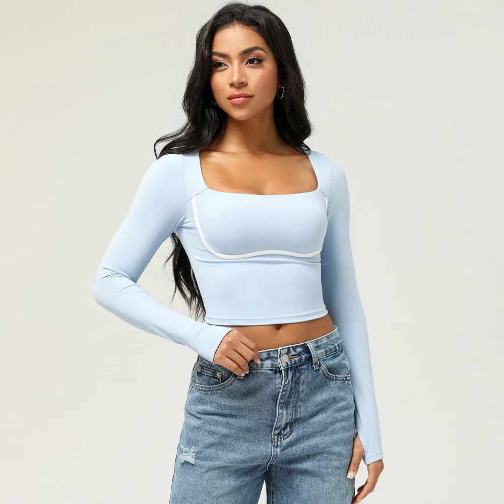 Fashion Casual Fitness Yoga Wear Top Women With Chest Pad - Baby Blue