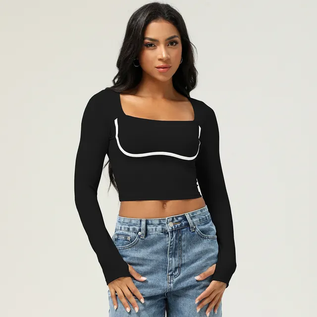 Fashion Casual Fitness Yoga Wear Top Women With Chest Pad Black - Shop at LoveMi