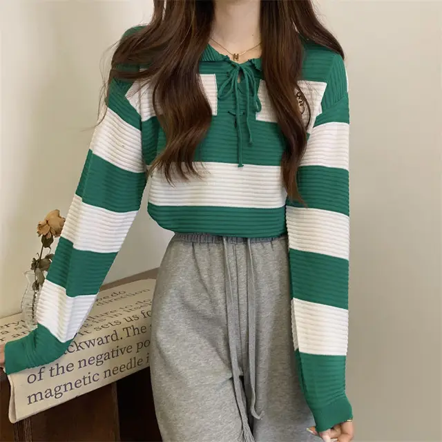Autumn New Fashion Striped Clothes Women Green - Shop at LoveMi