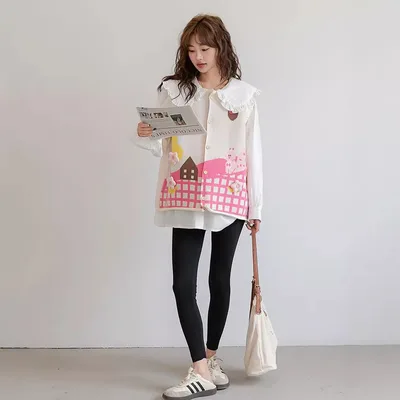 Fall Winter Fashion Loose Mid length Plus Size Casual Cute Sweater White - Shop at LoveMi