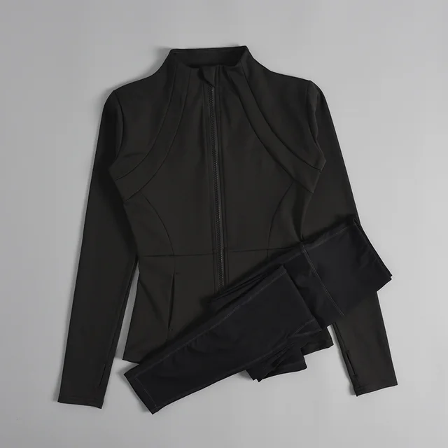 Autumn And Winter Professional Yoga Sports Coat Female Zipper Cardigan Suit Black Black - Shop at LoveMi