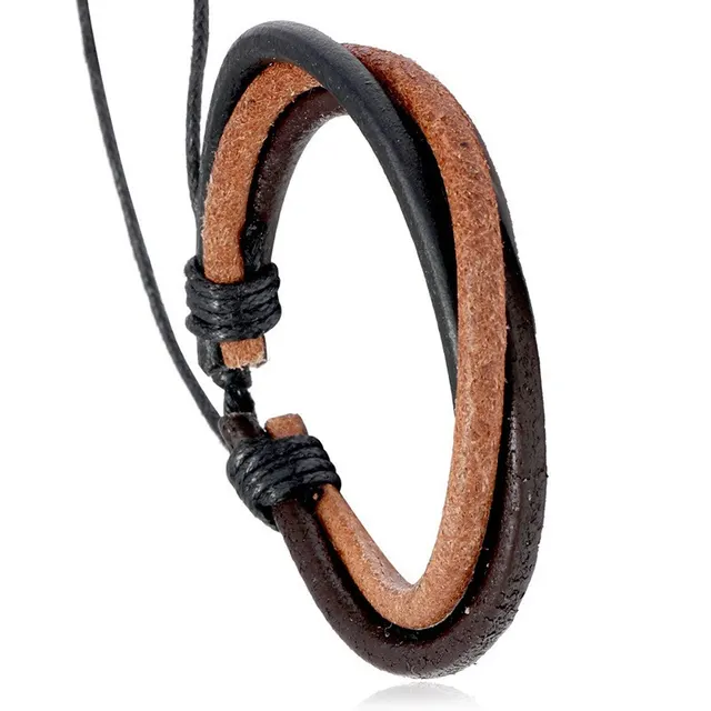 Simple Handmade Woven Multi layer Men's Cattle Leather Bracelet Single Type B - Shop at LoveMi